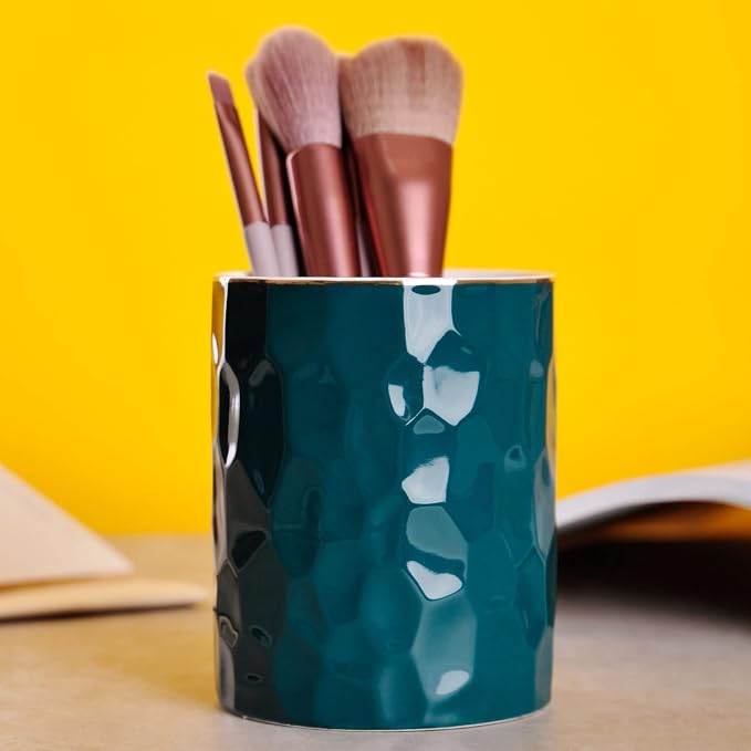 WHJY Ceramic Green Pencil Cup, Makeup brushes Holder, Modern Geometry Design - Image 4