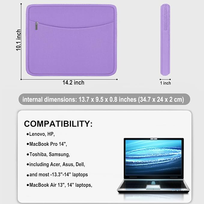 14 inch Laptop Sleeve, Shockproof Protective Laptop Cover Briefcase Carrying - Image 4