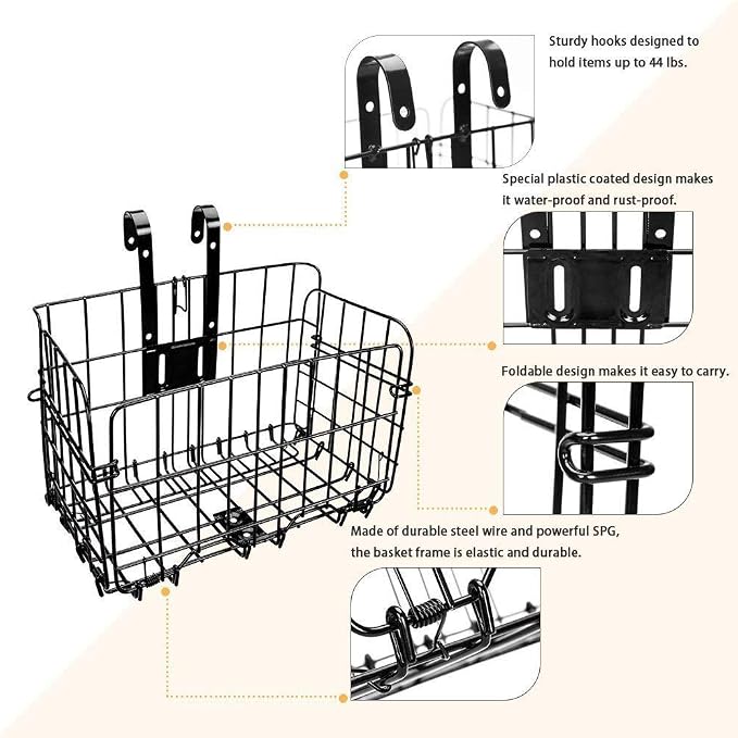 HOMEE Folding Rear Bike Basket Wire Mesh Fold-Up Detachable Front Bag Rear | - Image 5