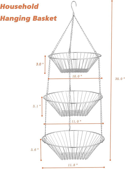 JUNCHU CHERRY 3-Tier Wire Fruit Hanging Basket 2 Packs, non-Punching Wall - Image 3