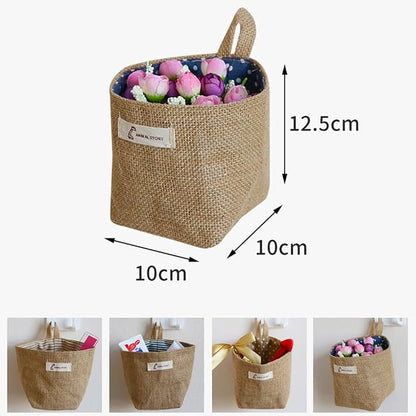 4 Pack Wall Hanging Storage Bags Hanging Storage Bags Cotton Linen Storage - Image 3