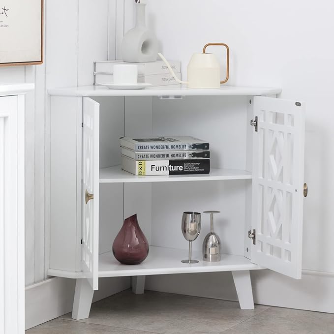 Scurrty 32'' Corner Shelf Stand, Small Corner Table Sideboard Cabinet - Image 4