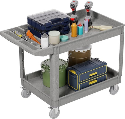 2 Tier Plastic Rolling Utility Cart on Wheels, Heavy Duty Tool Cart by Bettertoolsforbetterlife