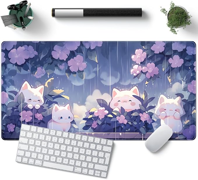 Kawaii Cat Desk Mat XXL Extended Purple Gaming Mouse Pad Large Mousepad by YKJWW