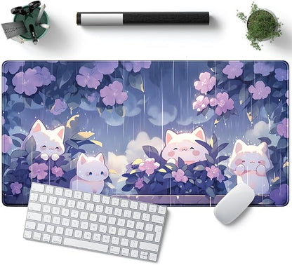 Kawaii Cat Desk Mat XXL Extended Purple Gaming Mouse Pad Large Mousepad by YKJWW
