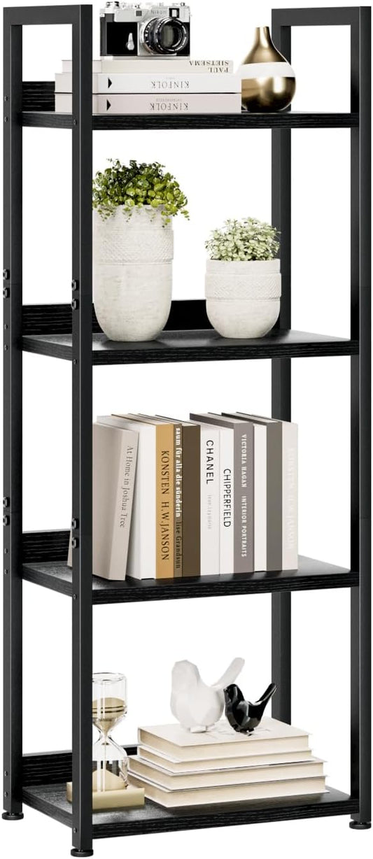 NUMENN Narrow Bookshelf, 4 Tier Freestanding Shelving Unit, Metal Frame & Wood by NUMENN