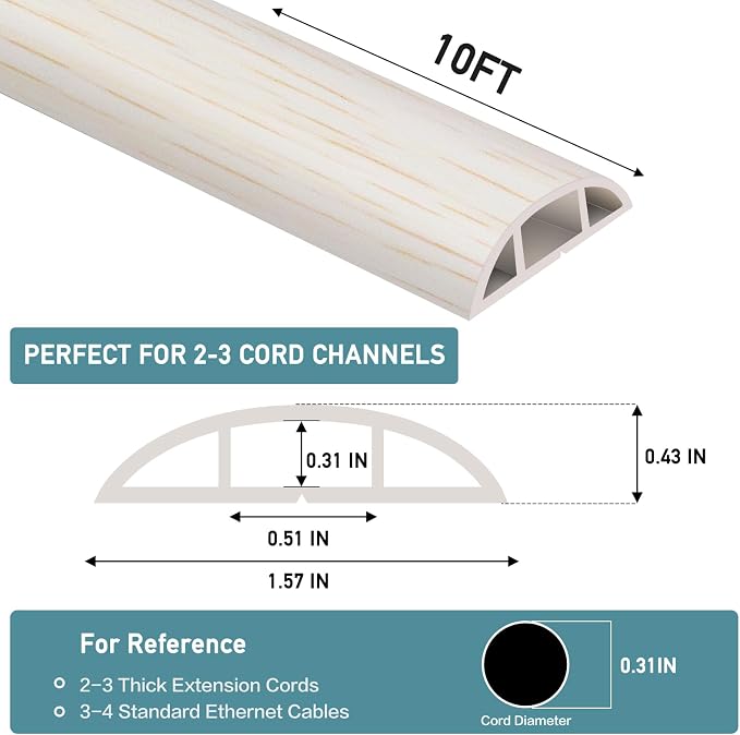 Floor Cord Cover Self Adhesive Cord Hider Floor Extension Cord Covers - Image 2