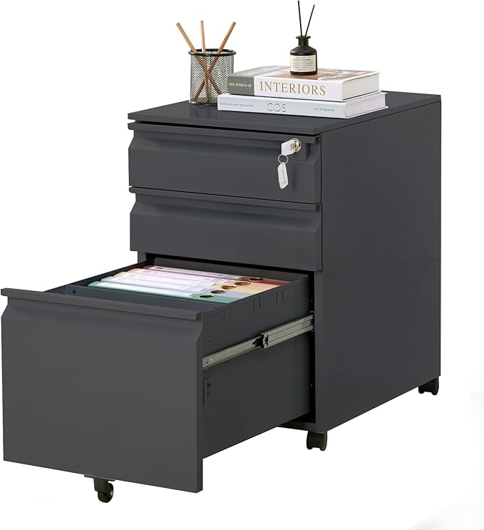 Garvee Mobile Filing Cabinet 3 Drawer, Under Desk File Cabinet by Garvee