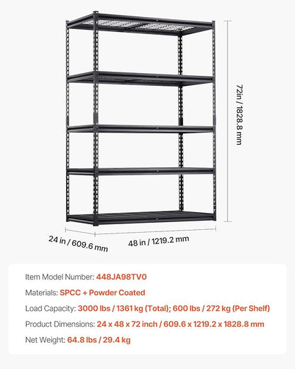 VEVOR Storage Shelves, 3000 lbs, 5 Tier Heavy Duty Garage Shelving, - Image 3