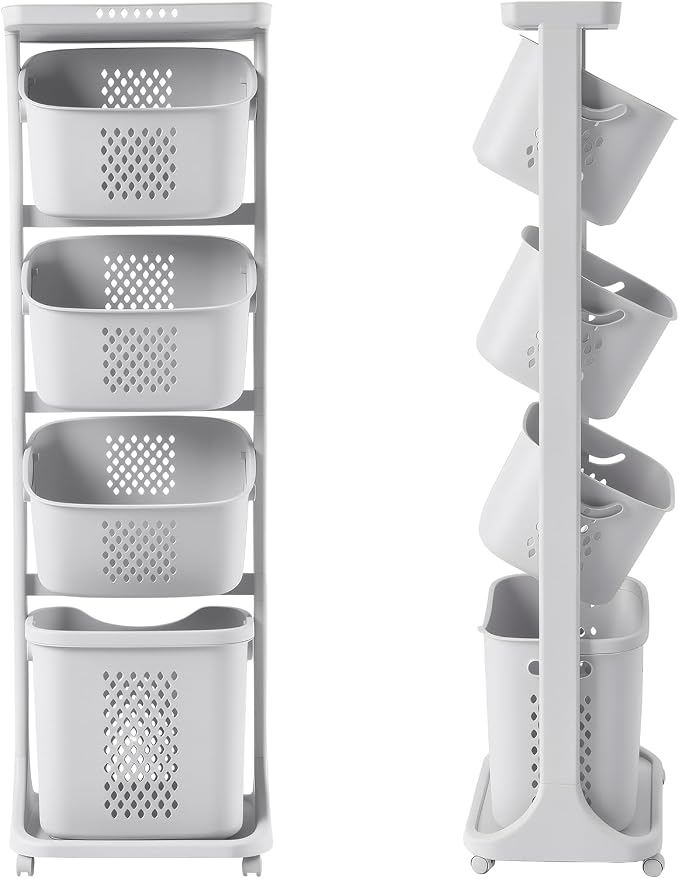 4 Tier Rolling Laundry Sorter Cart, Laundry Hamper by diowewea