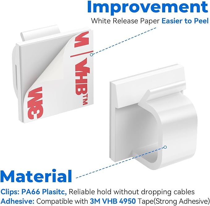 Large Cable Clips 40pcs with Strong Adhesive Tapes, Wire Holder Organizer Cord - Image 4