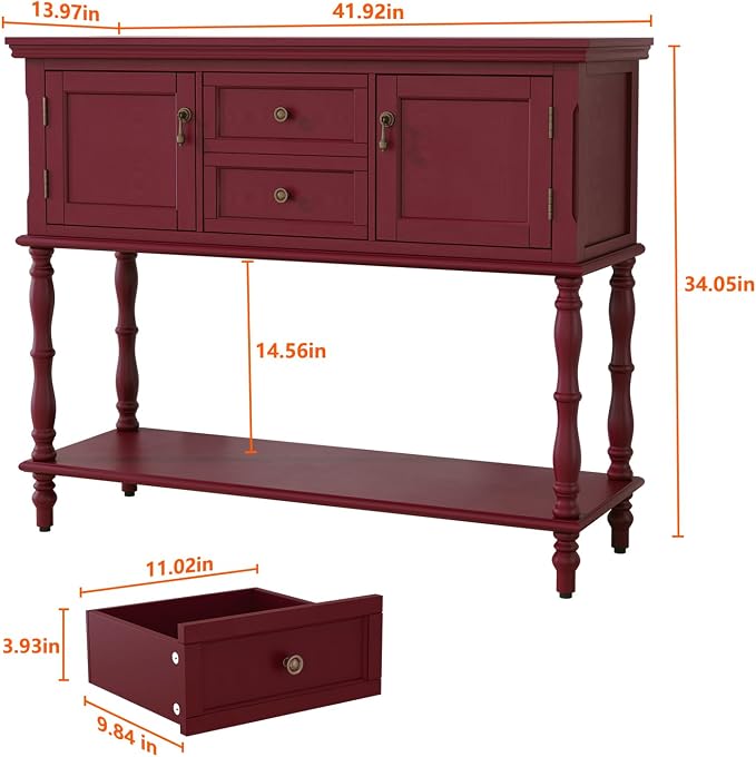 ARTPOWER Console Table with 2 Drawers, Retro Entryway Table with 2 Door - Image 2