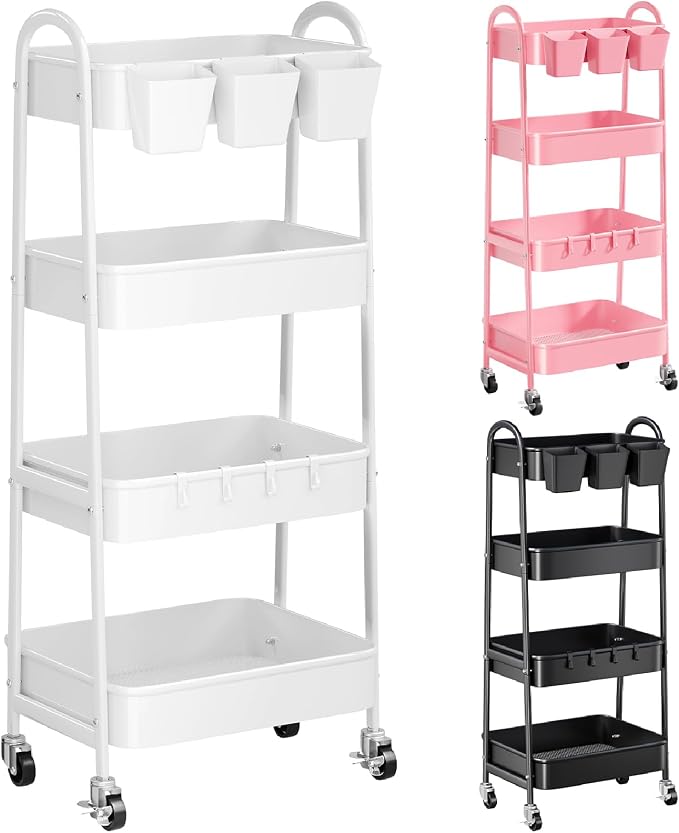 White 4 Tier Rolling Cart Metal by Recximi