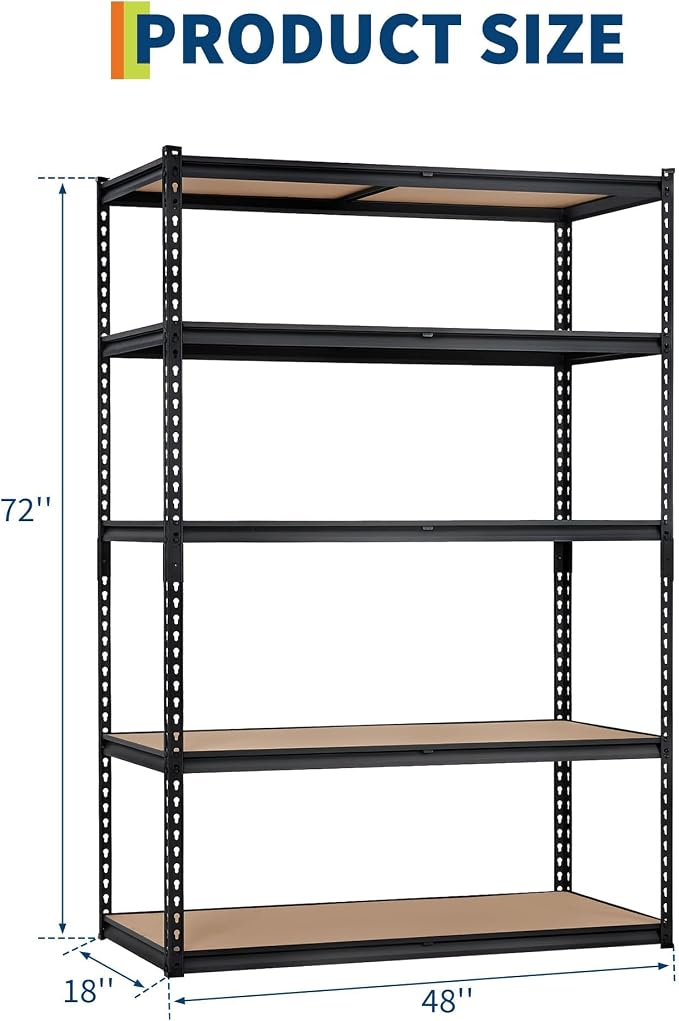 Storage Shelving Unit, 5-Tier Adjustable Metal Storage Shelves - Image 2