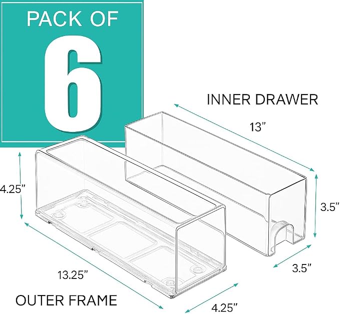 Sorbus Small Clear Stackable Storage Drawers – 6-Pack Plastic Organizer Bins - Image 3