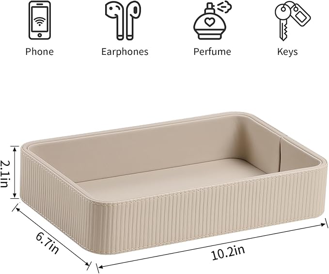 PU Leather Valet Tray Organizer, Modern Nightstand Organizer Bedside Desktop - Image 7