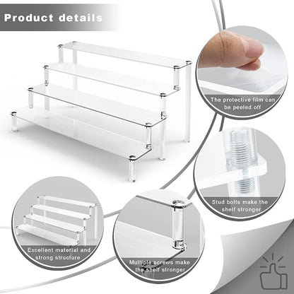 ULENDIS 2 Pack 4 Tier Clear Acrylic Display Risers Stand Shelf, Acrylic Stands - Image 5