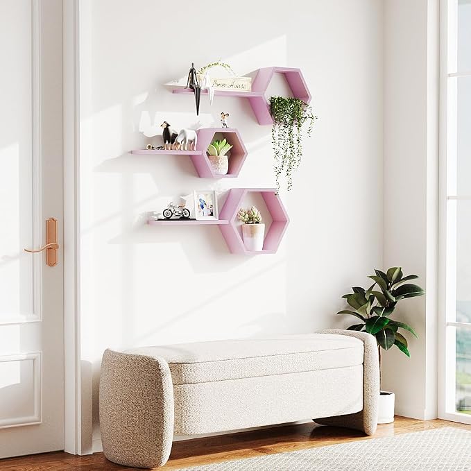 Wooden Hexagon Floating Shelves Wall Mounted, Rustic Honeycomb Shelves - Image 6