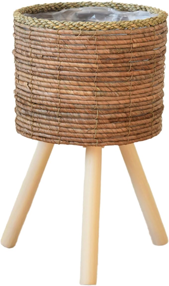 Rattan Indoor Plant Stand Straw Woven Flowers Pots Holder Stool by Unknown