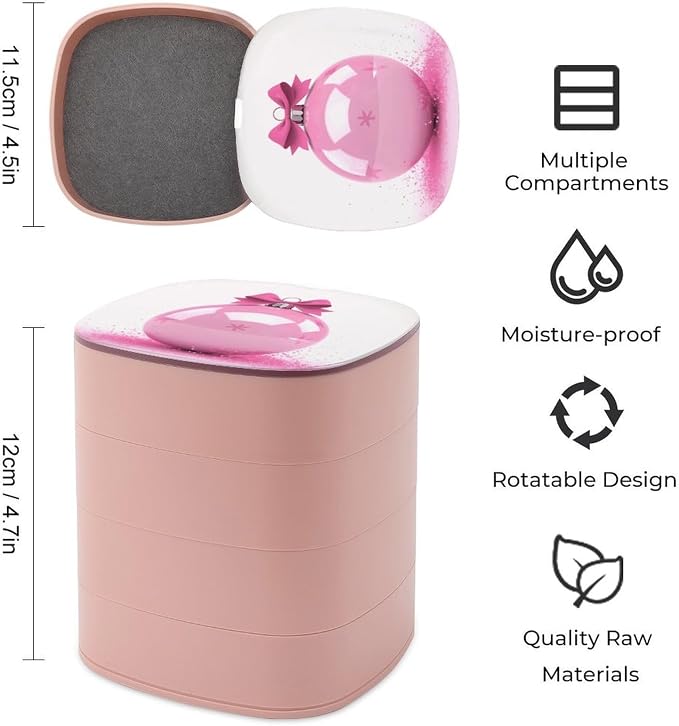 Pink Christmas Ball Rotating Jewelry Organizer Box 4-Layer 360° Rotatable ABS - Image 2