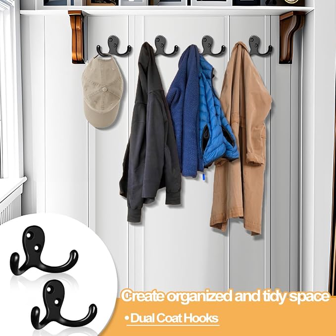 25 Pack Coat Hooks Wall Hooks for Hanging, Heavy Duty Double Prong Metal Hook - Image 4