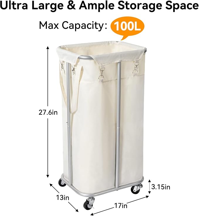WOWLIVE 100L Rolling Laundry Hamper - Image 4