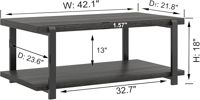 FOLUBAN Modern Coffee Table, Rustic Wood Center Table - Image 2
