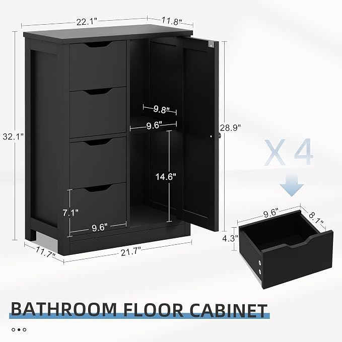 Shintenchi Bathroom Floor Storage Cabinet, Wooden Storage Organizer - Image 3