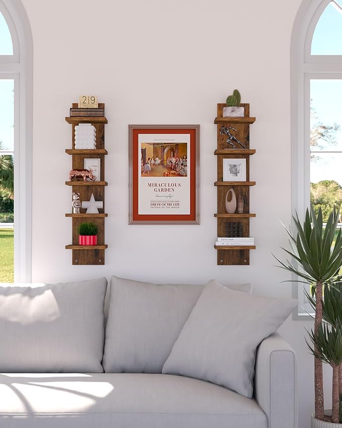 IBUYKE 5 Tier Wall Shelf Unit, Floating Storage Shelf Brown WBC009H-2 | - Image 5