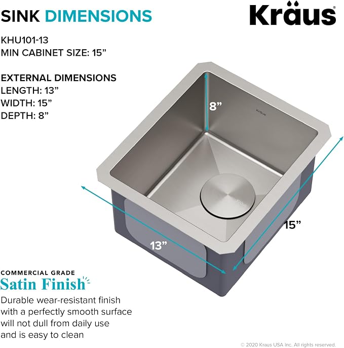 KRAUS Standart Pro 13-inch Undermount Single Bowl 16 Gauge Stainless Steel Bar - Image 4