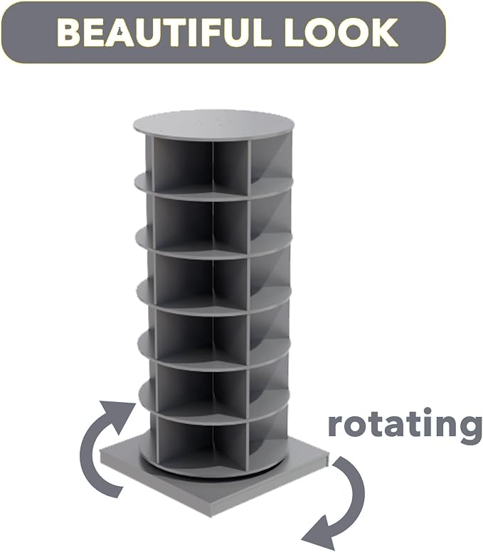 Rotating Shoe Rack Tower, Wooden Spinning Shoe Organizer, Free Standing 360° - Image 5