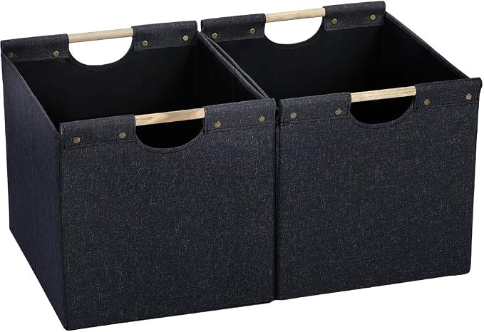 HOONEX Large Collapsible Storage Bins, Linen Fabric, 2 Pack, Storage Baskets by HOONEX