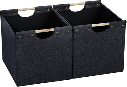 HOONEX Large Collapsible Storage Bins, Linen Fabric, 2 Pack, Storage Baskets by HOONEX