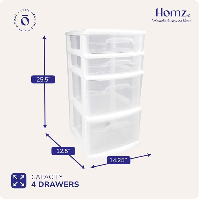 Homz 4 Drawer Plastic Storage and Organizer Cart, Rolling Cabinet - Image 3