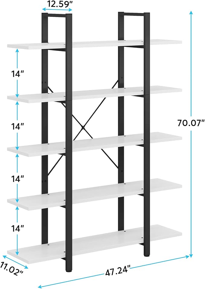 Tribesigns 5-Tier Bookshelf, Vintage Industrial Style Bookcase 72 H x 12 W x - Image 2