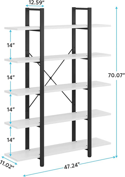 Tribesigns 5-Tier Bookshelf, Vintage Industrial Style Bookcase 72 H x 12 W x - Image 2