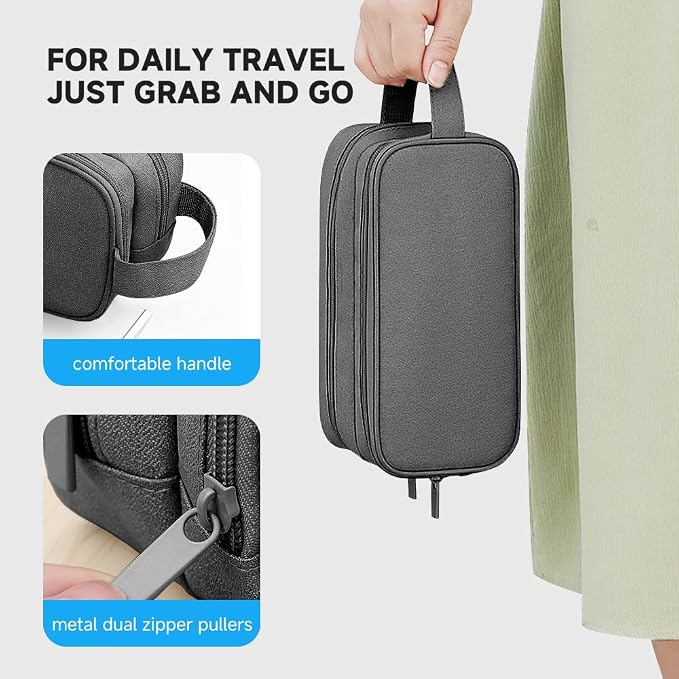 Teskyer Double Layer Cable Organizer Bag, Travel Tech Pouch, Dark Grey | - Image 6