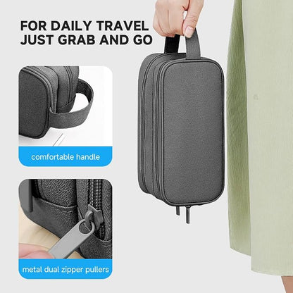 Teskyer Double Layer Cable Organizer Bag, Travel Tech Pouch, Dark Grey | - Image 6