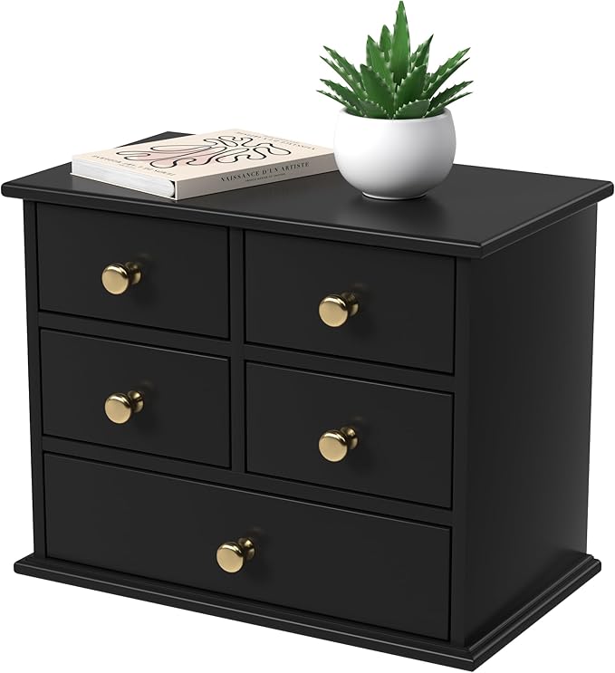 Oak Desk Organizer with Drawers, Durable Wooden Desktop Storage Box | 5 Drawer by JNFUZ