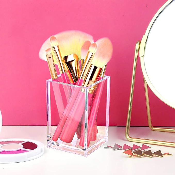 2 Pack Clear Acrylic Pencil Pen Holder Cup, Desk Accessories Holder, Makeup - Image 2
