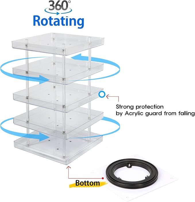 JACKCUBE DESIGN 5 Tier Clear Nail Polish 360 Rotating Display Rack Organizer - Image 6