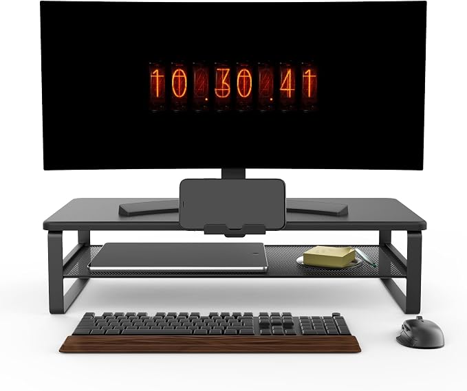 Monitor Stand with drawer, 2-Tier Monitor Stand Riser with Phone Holder and - Image 2