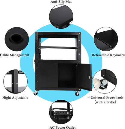 Garvee Mobile AV Cart with Lockable Cabinet, Adjustable Height Laptop Stand - Image 5