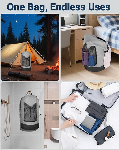 Laundry Bag with Shoulder Straps and Mesh Pocket Laundry Backpack Large - Image 7