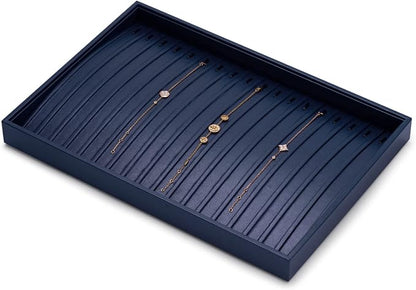 Oirlv Stackable Necklace Pendant Bracelet Organizer Tray Blue Leather Jewelry - Image 4