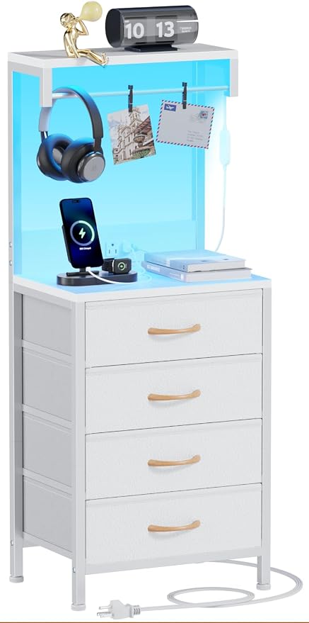 Furnulem White Nightstand, 38 inches Tall Night Stand by Furnulem
