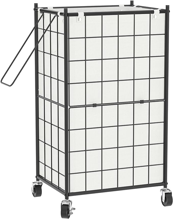 WOWLIVE Laundry Hamper with Wheels, Metal Wire Frame Rolling Laundry Basket by WOWLIVE