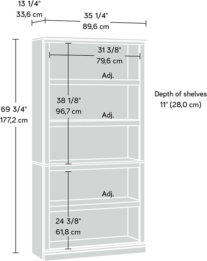 Sauder 5 Tier Book Shelf Wooden Bookcase Multipurpose Bookshelf - Image 3