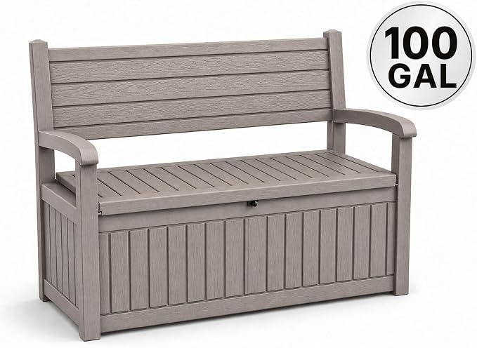 EasyUp 100 Gallon Outdoor Storage Bench, Waterproof Resin Deck Box - Image 4