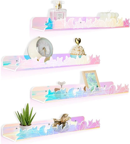 Floating Shelves for Wall, 4 Pack 15.7’’x 3.5’’Adhesive Acrylic Shelves by Alldomess